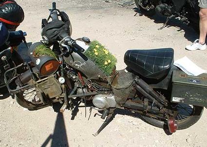 moped with grass growing on the tank