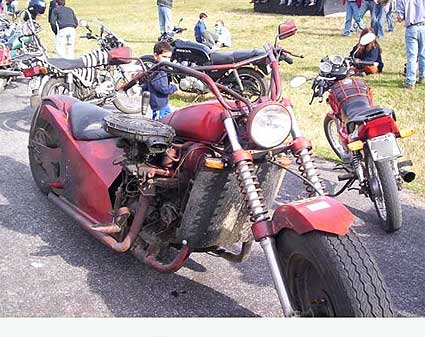 frontal view of vw passat powered motorcycle